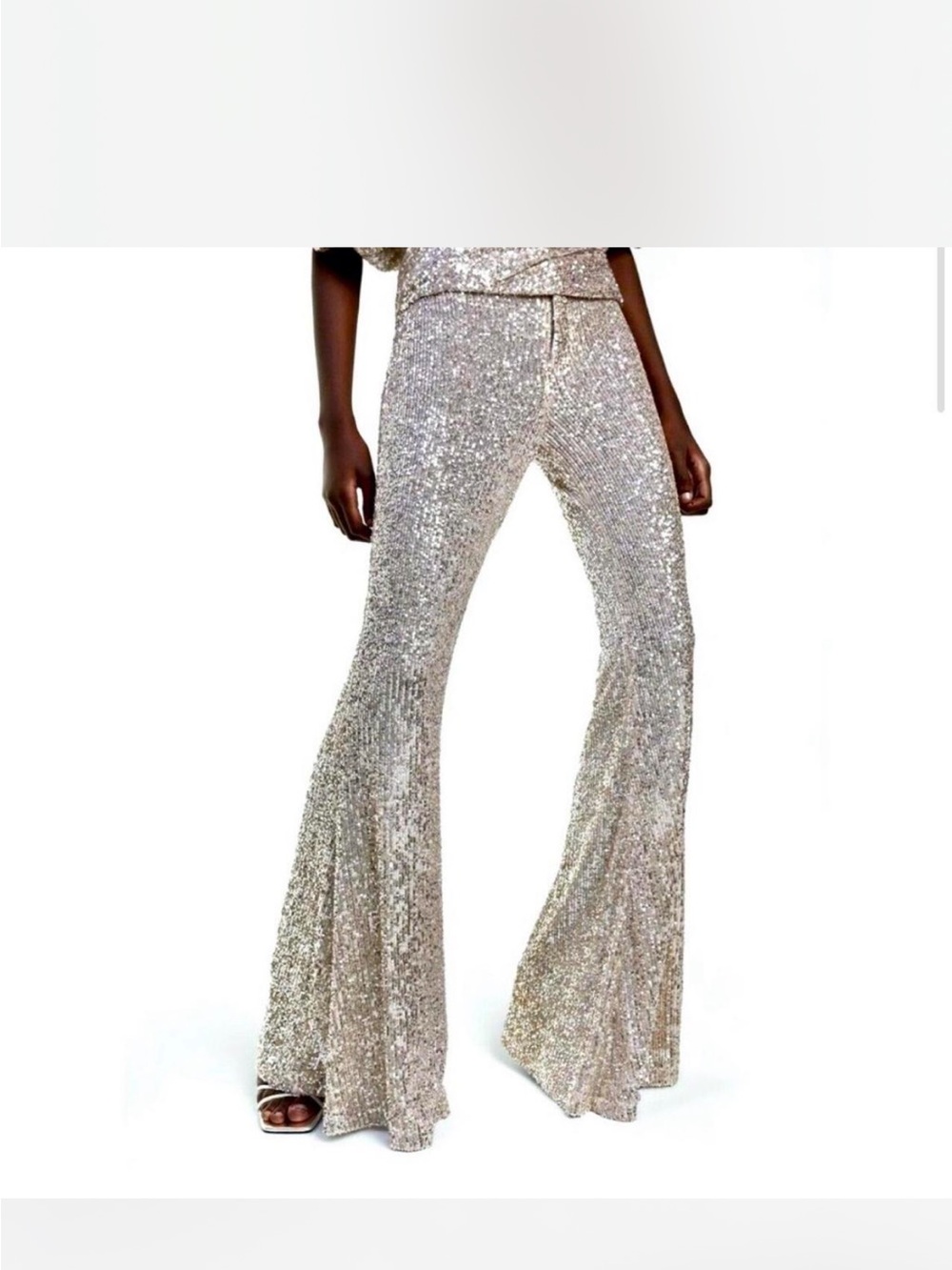 Zara Silver Sequin Flare Pants